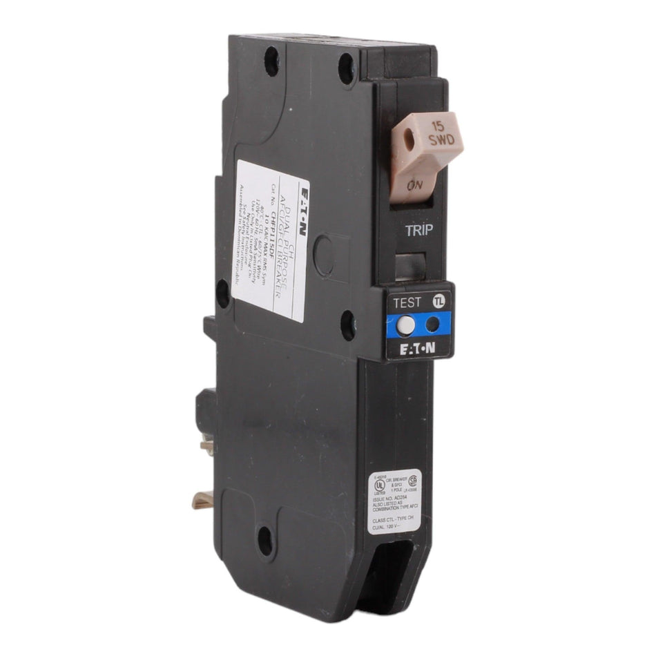 Eaton CHFP115DF 15 Amp Single Pole 120V Plug-On Neutral AFCI/GFCI Dual Function Circuit Breaker UL