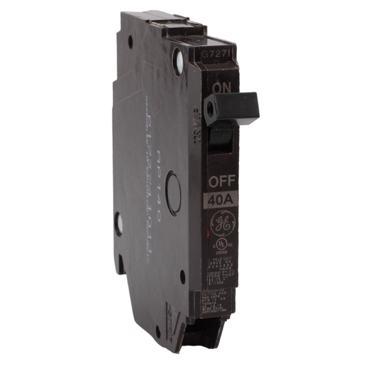 GE THQP140 40 Amp Single-Pole Circuit Breaker - 120/240V, 10kA, Plug-In, UL Listed