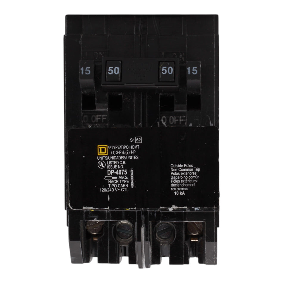 Square D HOMT1515250 15/15/50 Amps 120/240 Volts Quad Tandem Circuit Breaker for Homeline Panels