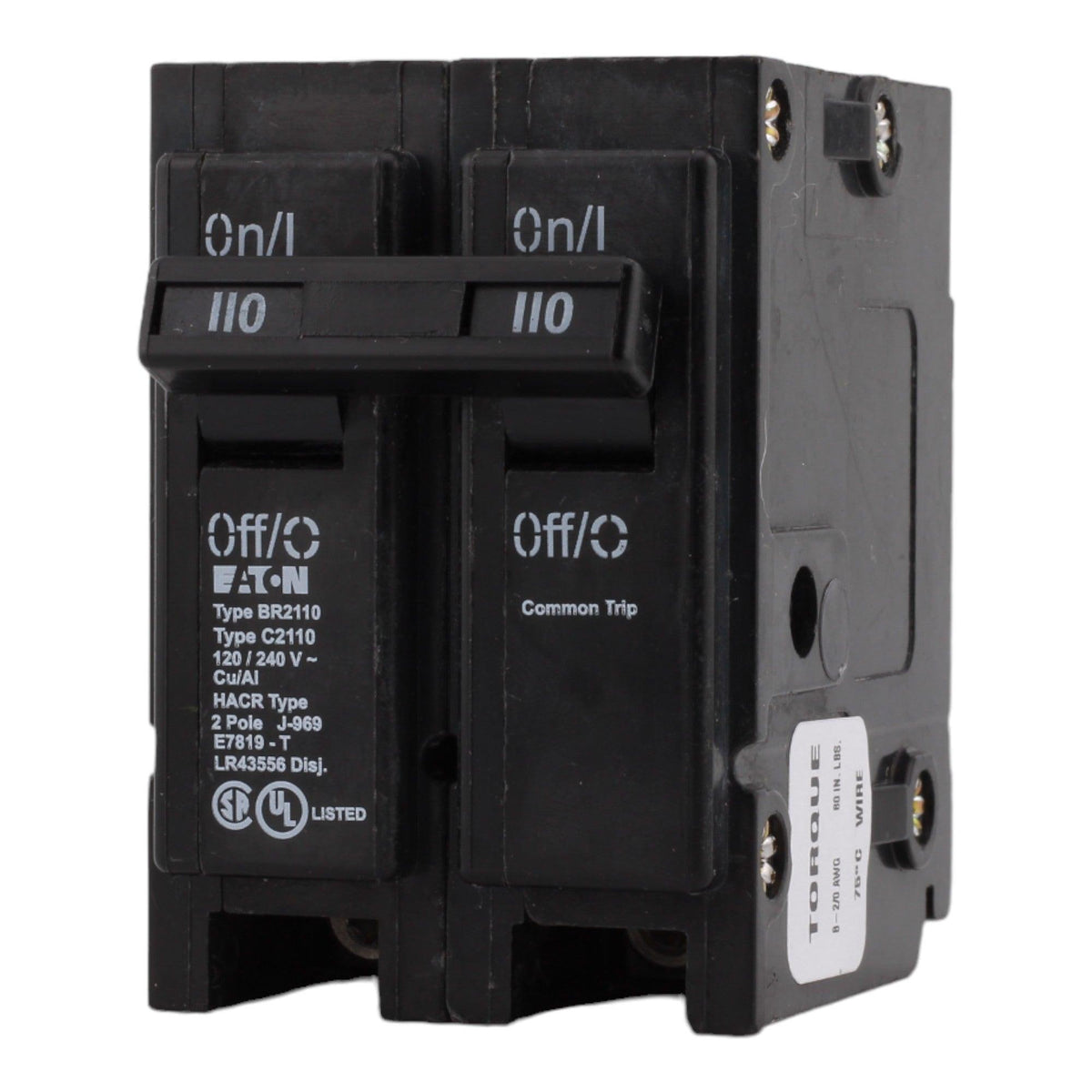 Eaton BR2110 110 Amp Double Pole 240V Plug-In Standard Trip Circuit Breaker UL