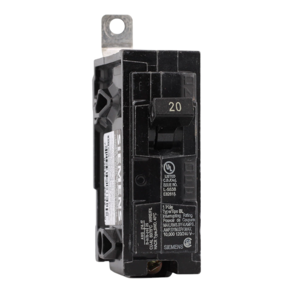 Siemens B120 20 Amps 120 Volts Single Pole Thermal Magnetic Circuit Breaker, Bolt-On Mount, For Siemens Panels