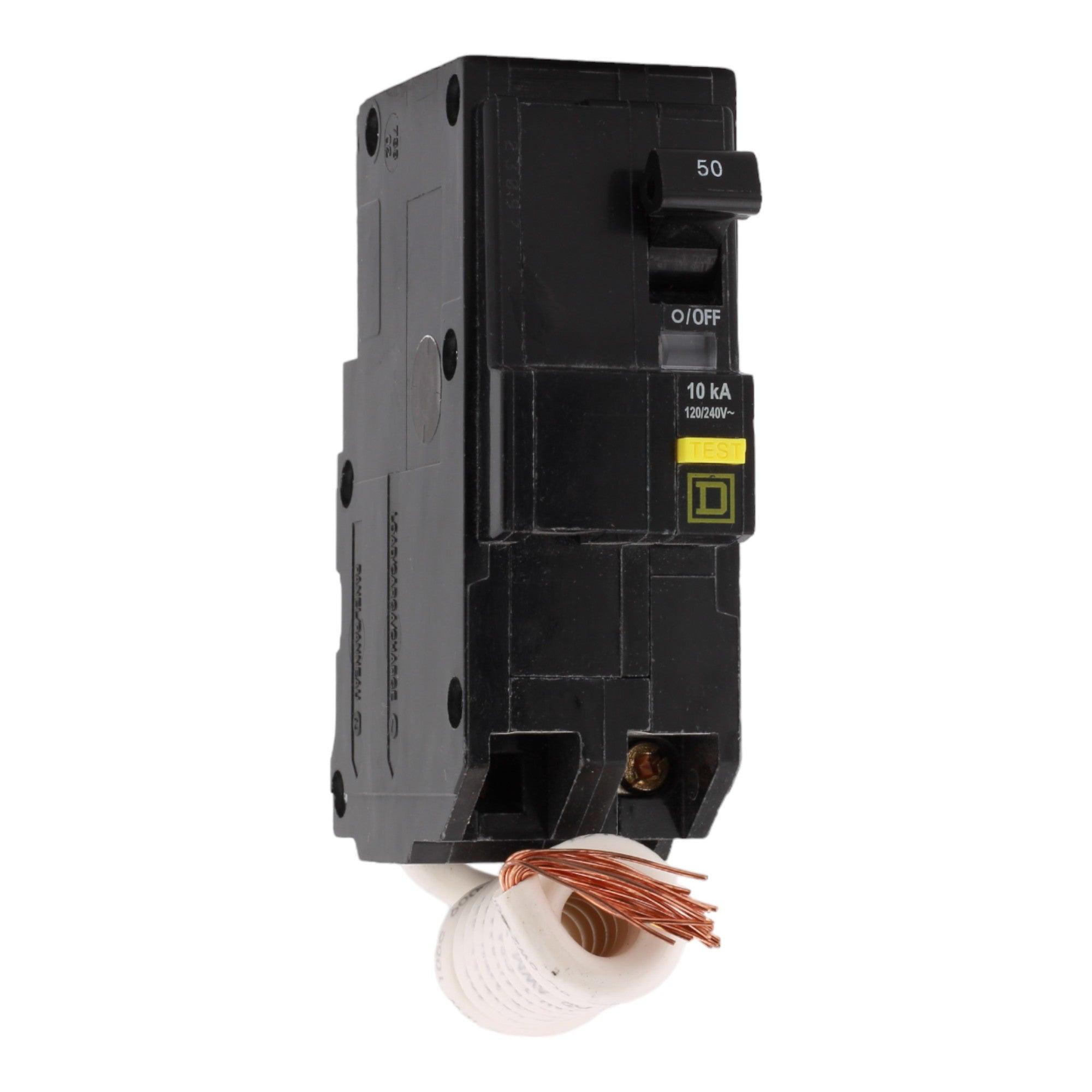 Square D QO250GFI 50 Amp Double Pole 240V Pigtail-Neutral GFCI Ground Fault Circuit Breaker UL