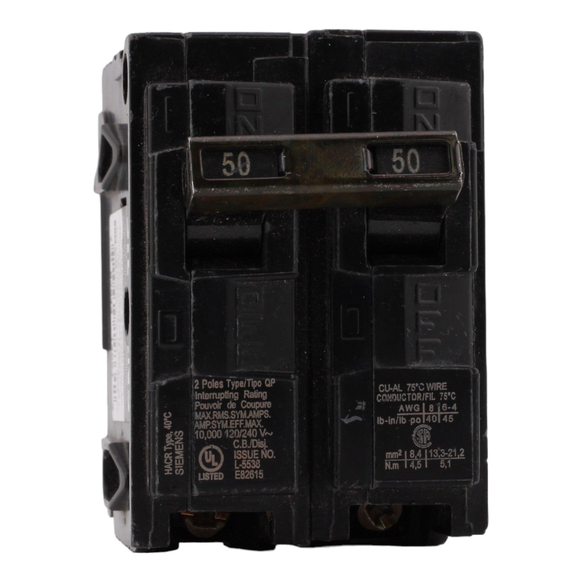 Siemens Q250 50 Amp Double Pole 240V Plug-In Standard Trip Circuit Breaker UL - RES LLC Store