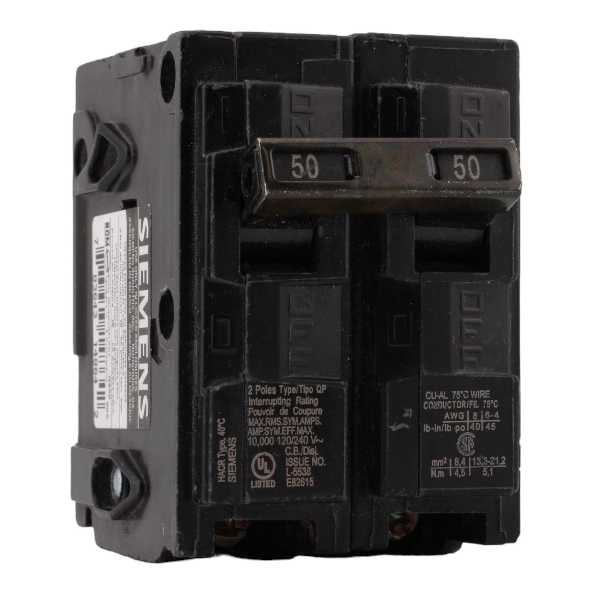 Siemens Q250 50 Amp Double Pole 240V Plug-In Standard Trip Circuit Breaker UL - RES LLC Store