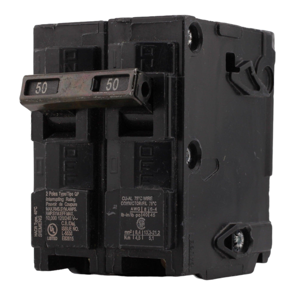 Siemens Q250 50 Amp Double Pole 240V Plug-In Standard Trip Circuit Breaker UL - RES LLC Store