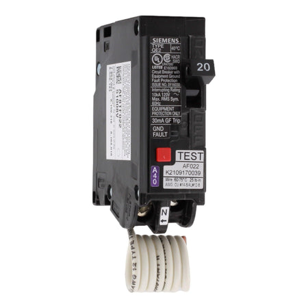 Siemens QE120 20 Amp Single Pole 120V Pigtail-Neutral GFCI Ground Fault Circuit Breaker UL