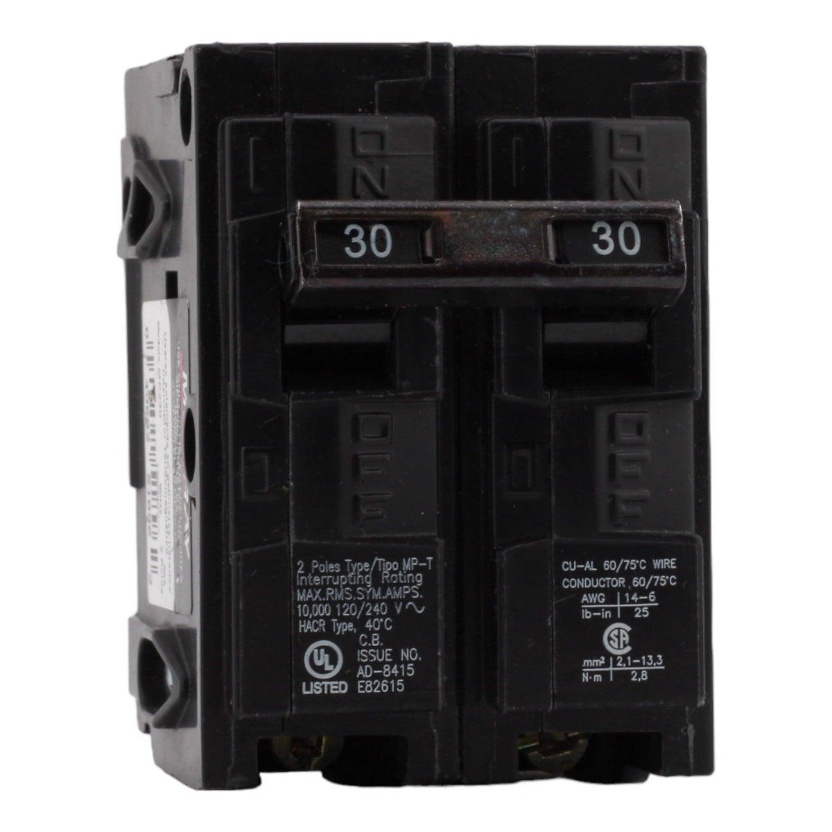 Murray MP230 30 Amp Double Pole Circuit Breaker, Thermal Magnetic Trip, 120/240V, Plug-In, UL Listed