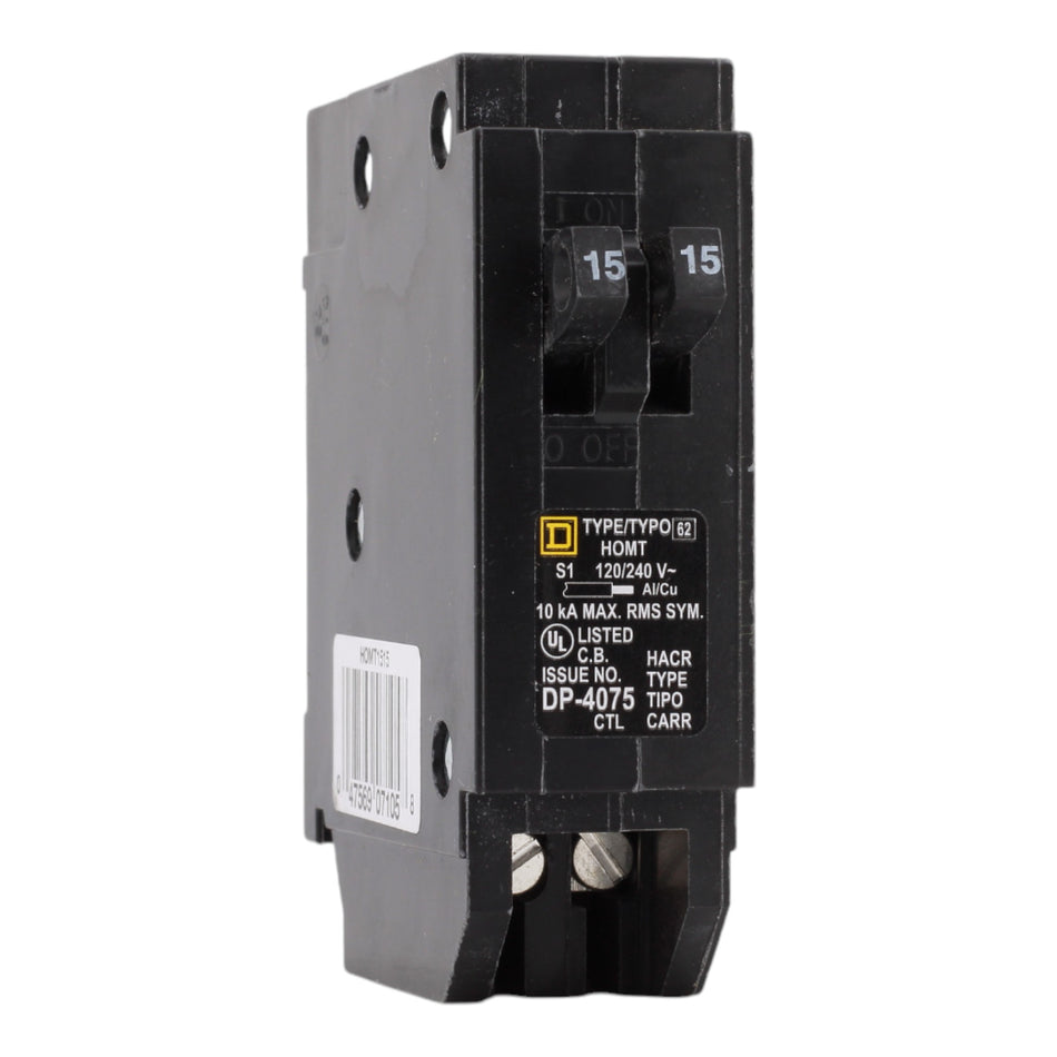 Square D HOMT1515 15 Amps 120/240 Volts Tandem Circuit Breaker, Plug-In Mount, For Homeline Panels