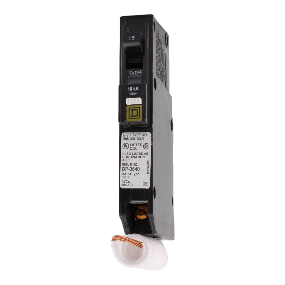 Square D QO115CAFI 15 Amp Single Pole 120V Pigtail-Neutral AFCI Arc Fault Circuit Breaker UL