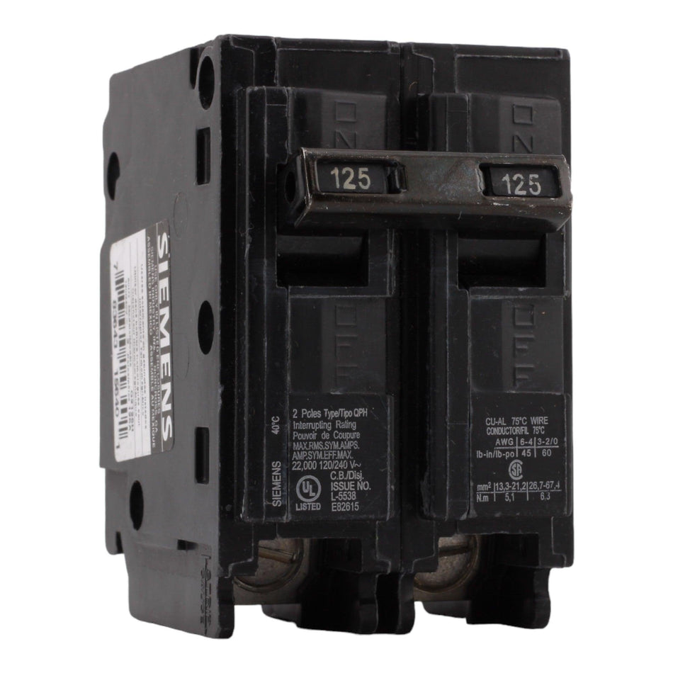 Siemens Q2125H 125 Amp Double Pole 240V Plug-In Standard Trip Circuit Breaker UL - RES LLC Store