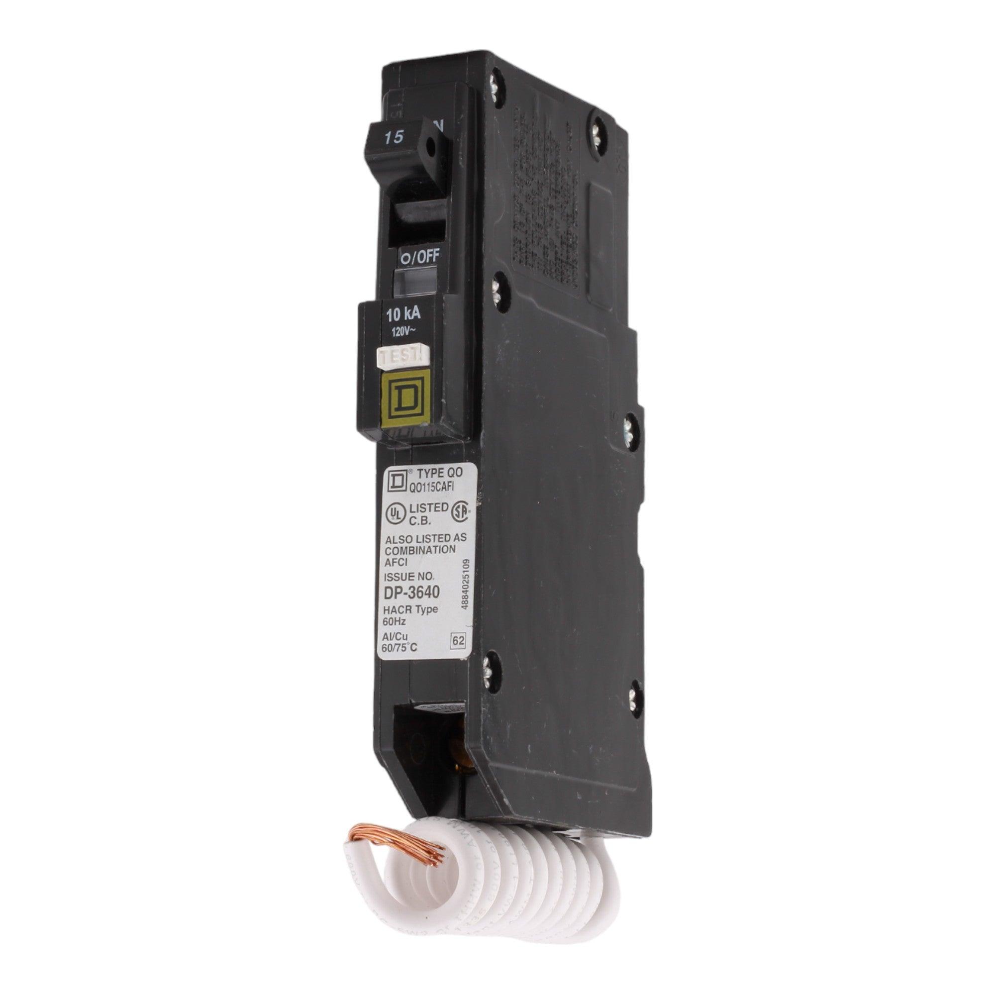 Square D QO115CAFI 15 Amp Single Pole 120V Pigtail-Neutral AFCI Arc Fault Circuit Breaker UL