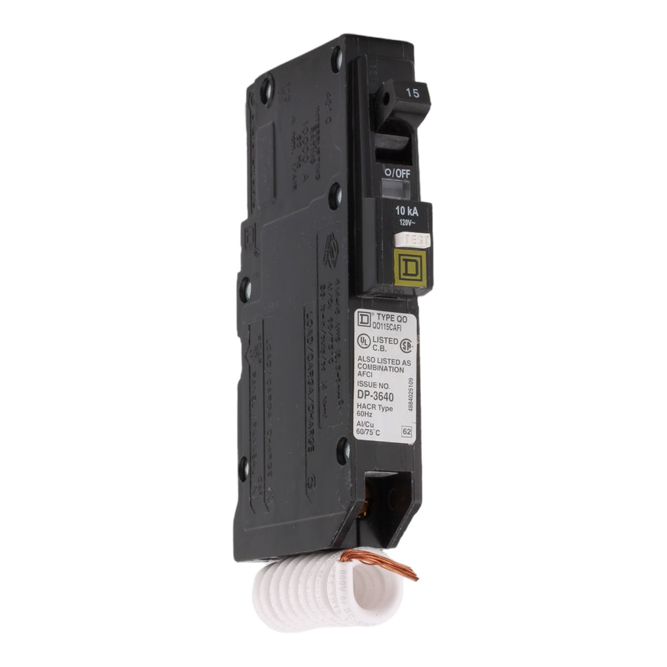 Square D QO115CAFIC 15 Amps 120 Volts Single Pole Combination AFCI Arc Fault Circuit Breaker with Pigtail Plug-In for QO Panels