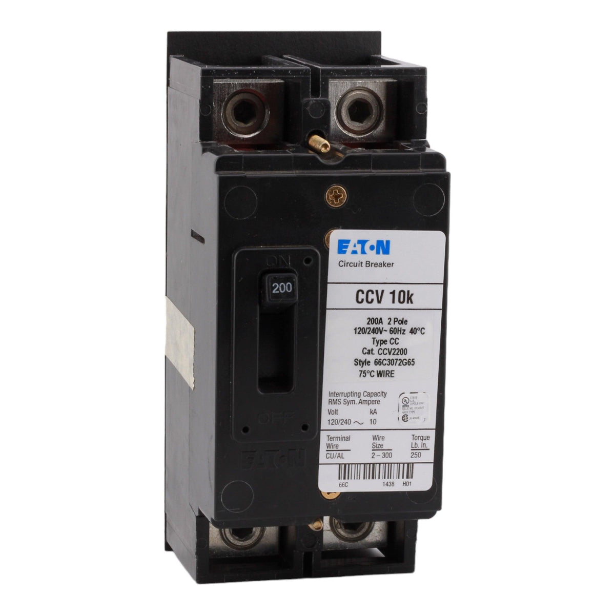 Eaton CCV2200 200 Amp Double Pole Main Bolt-On Circuit Breaker - 120/240V, UL Listed