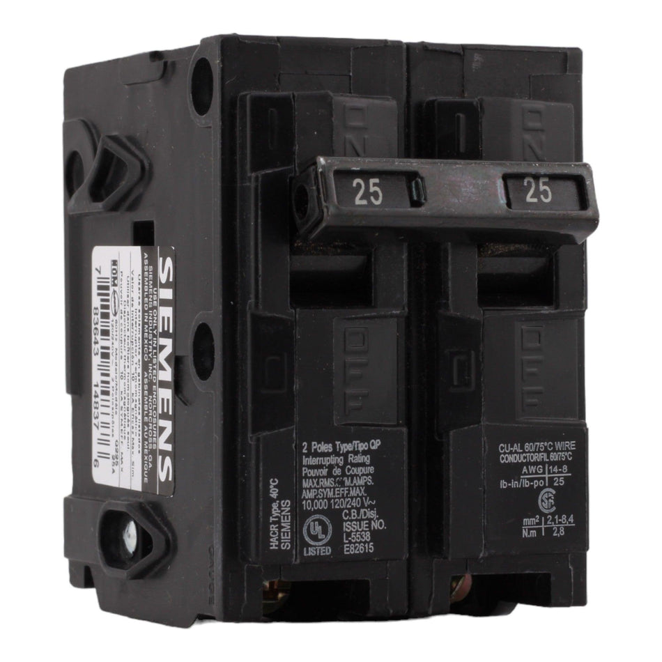 Siemens Q225 25 Amp Double Pole 240V Plug-In Standard Trip Circuit Breaker UL - RES LLC Store