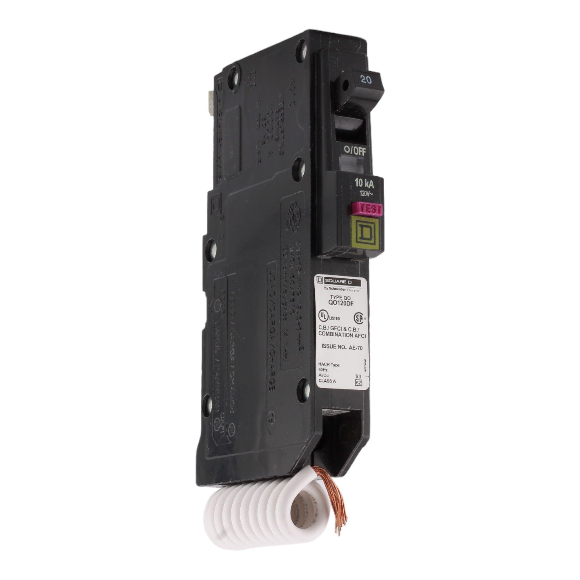 Square D QO120DF 20 Amp Single Pole 120V Pigtail-Neutral AFCI/GFCI Dual Function Circuit Breaker UL