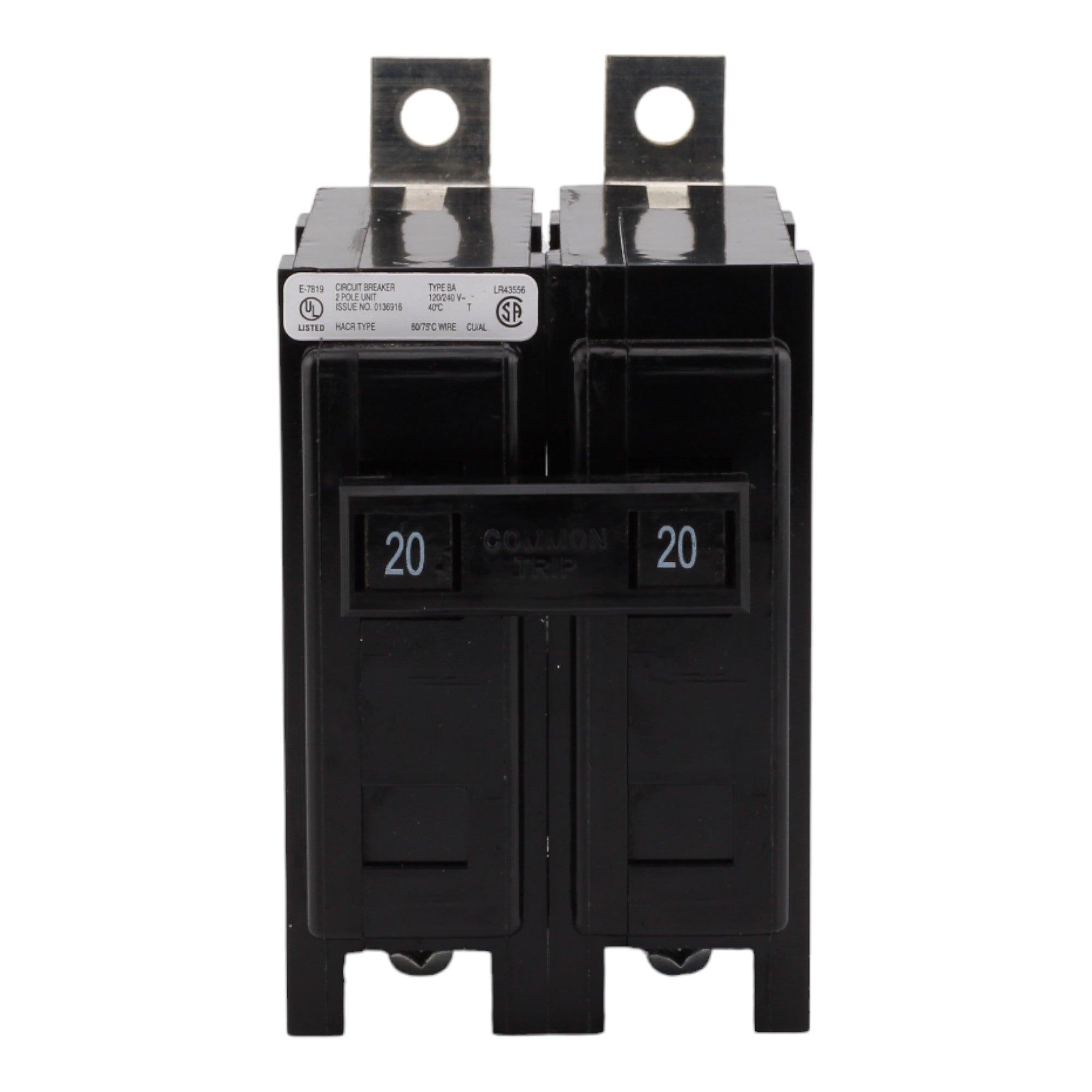 Eaton BAB2020 20 Amp Double Pole 240V Bolt-On Standard Trip Circuit Breaker UL