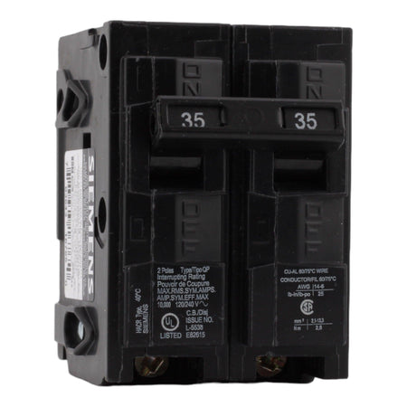 Siemens Q235 35 Amp Double Pole Circuit Breaker, Thermal Magnetic Trip, 120/240V, Plug-In, UL Listed