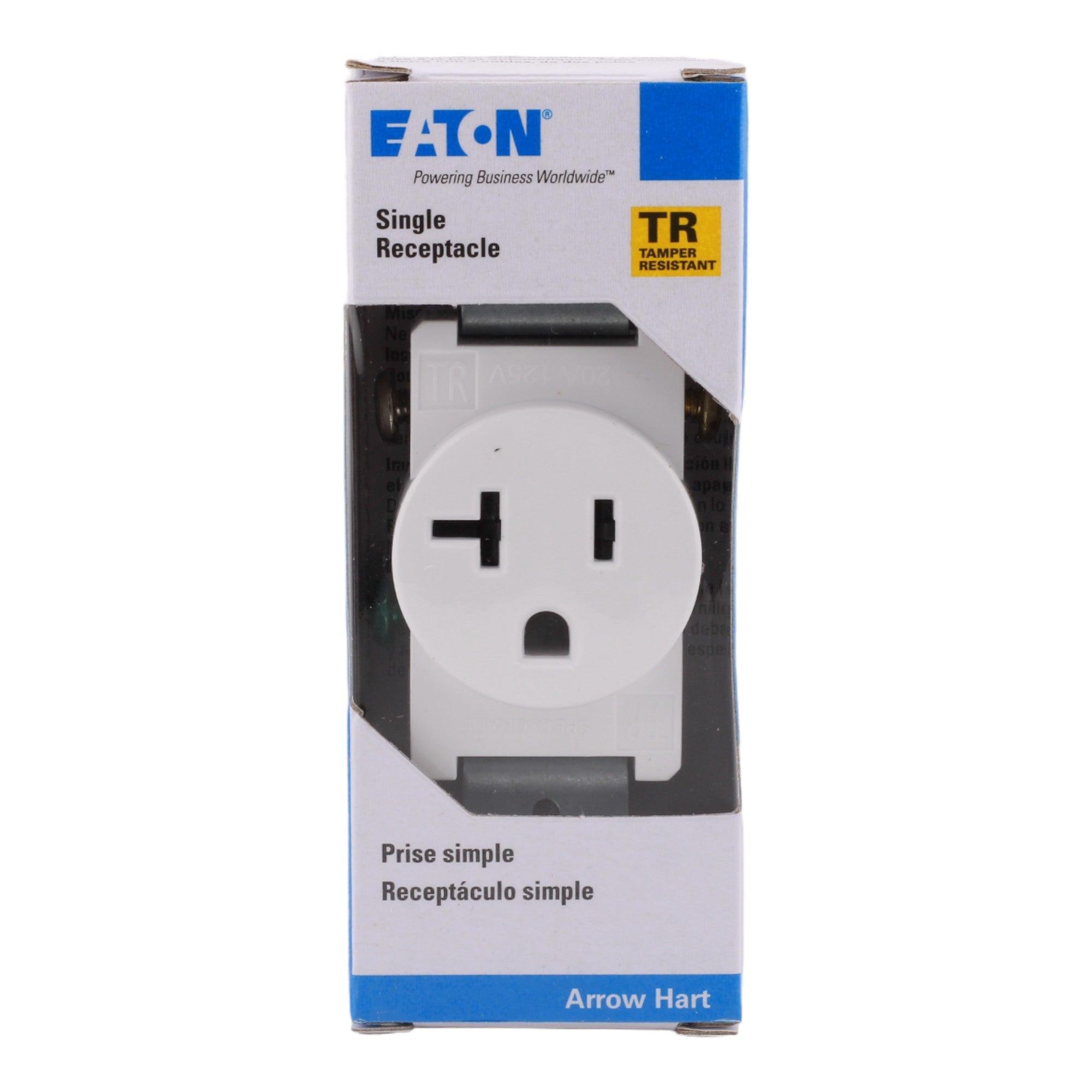 Eaton TR1877W-BXSP 20 Amp Single Tamper-Resistant Receptacle - 125V, Side-Wired, White, Commercial Grade