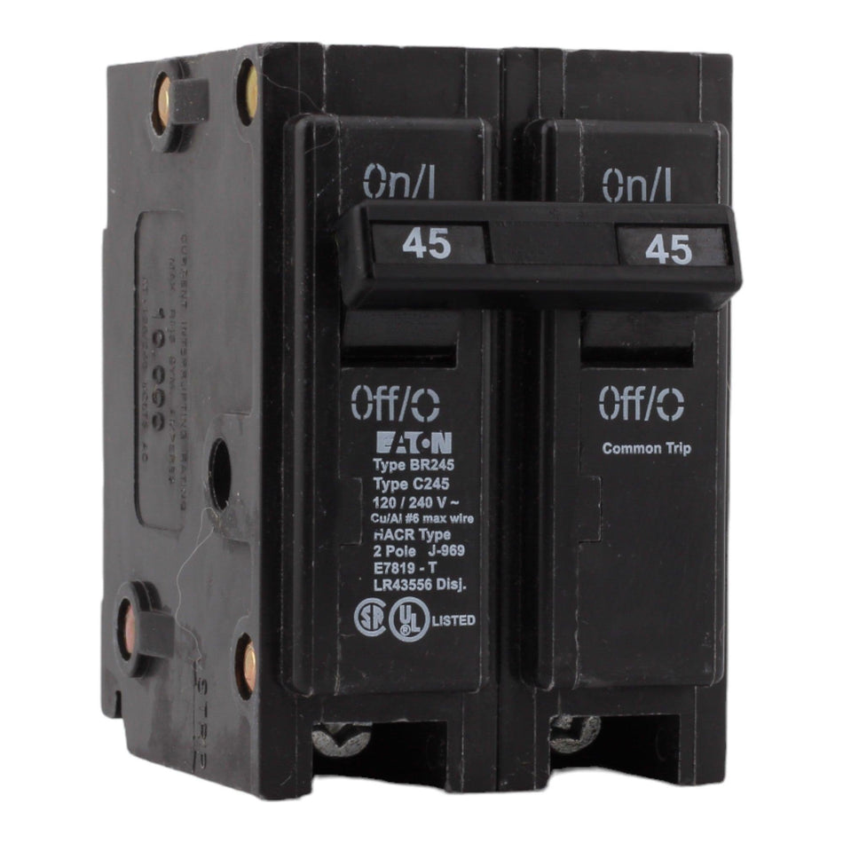 Eaton BR245 45 Amp Double Pole 240V Plug-In Standard Trip Circuit Breaker UL