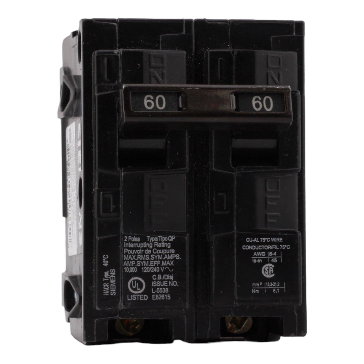 Siemens Q260 60 Amp Double Pole 240V Plug-In Standard Trip Circuit Breaker UL