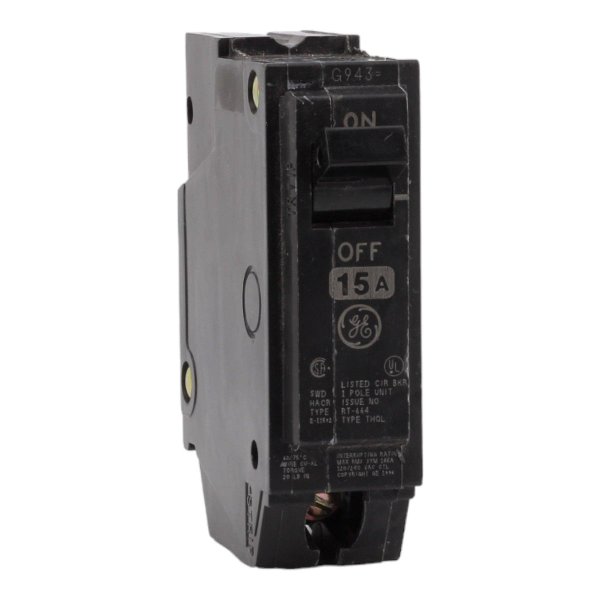 GE THQL1115 15 Amp Single Pole Circuit Breaker - 120/240V, Plug-In, UL Listed