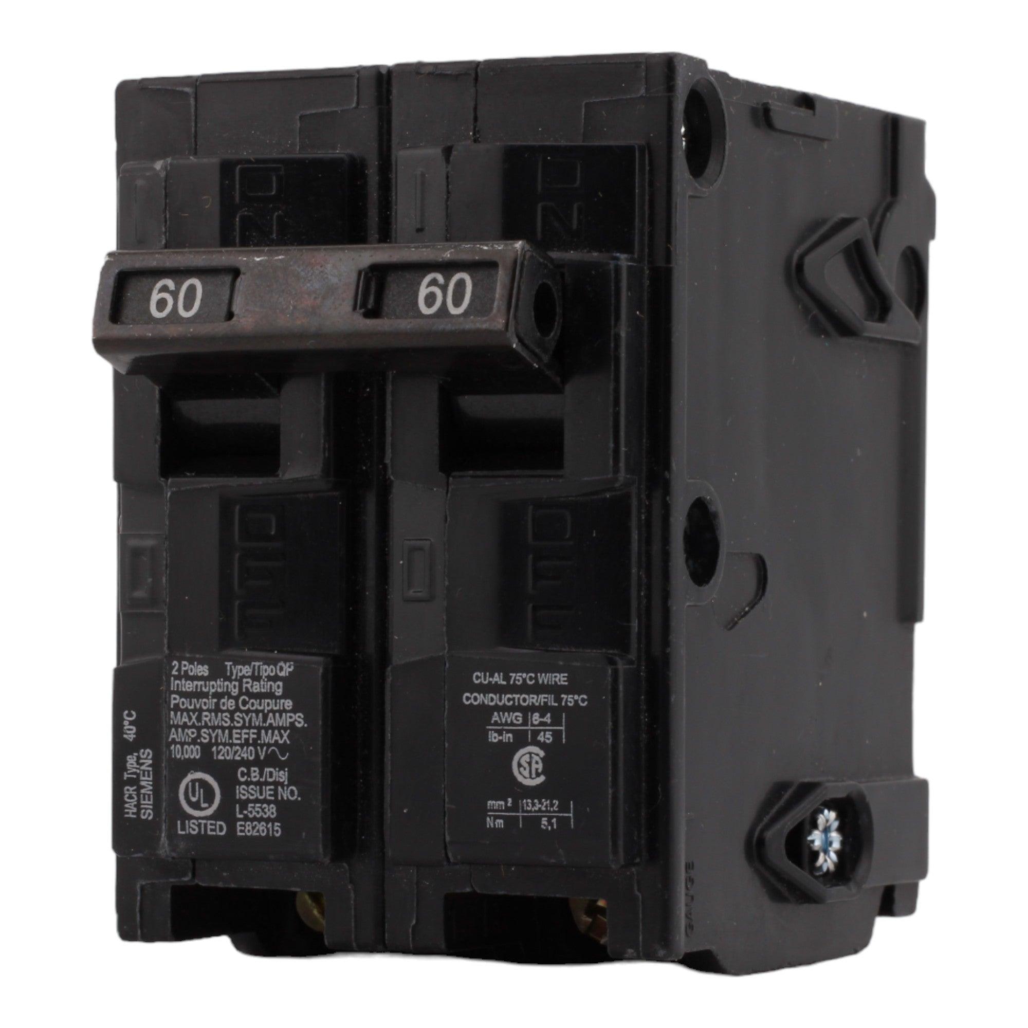 Siemens Q260 60 Amp Double Pole 240V Plug-In Standard Trip Circuit Breaker UL