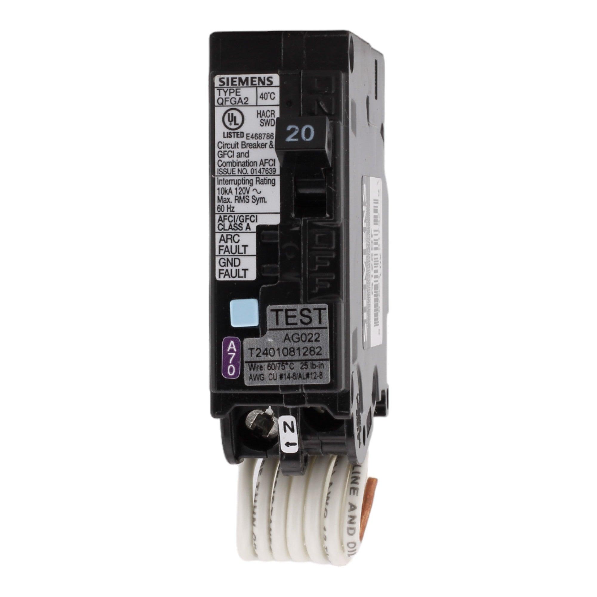 Siemens Q120DF 20 Amp Single Pole 120V Pigtail-Neutral AFCI/GFCI Dual Function Circuit Breaker UL