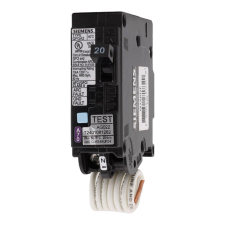 Siemens Q120DF 20 Amp Single Pole 120V Pigtail-Neutral AFCI/GFCI Dual Function Circuit Breaker UL