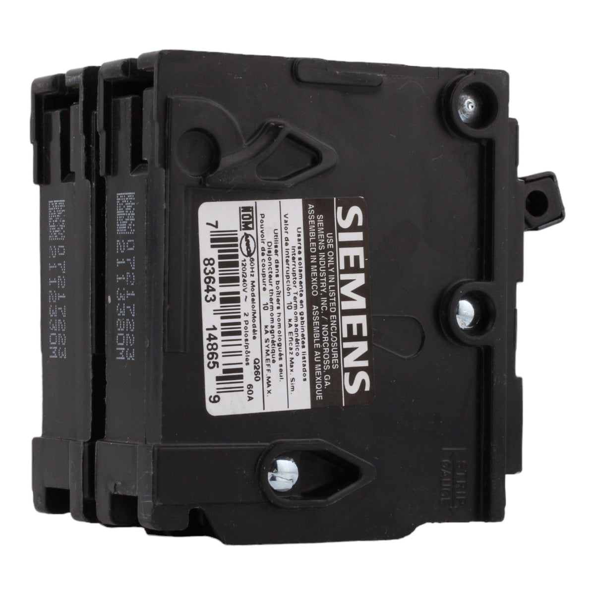 Siemens Q260 60 Amp Double Pole 240V Plug-In Standard Trip Circuit Breaker UL