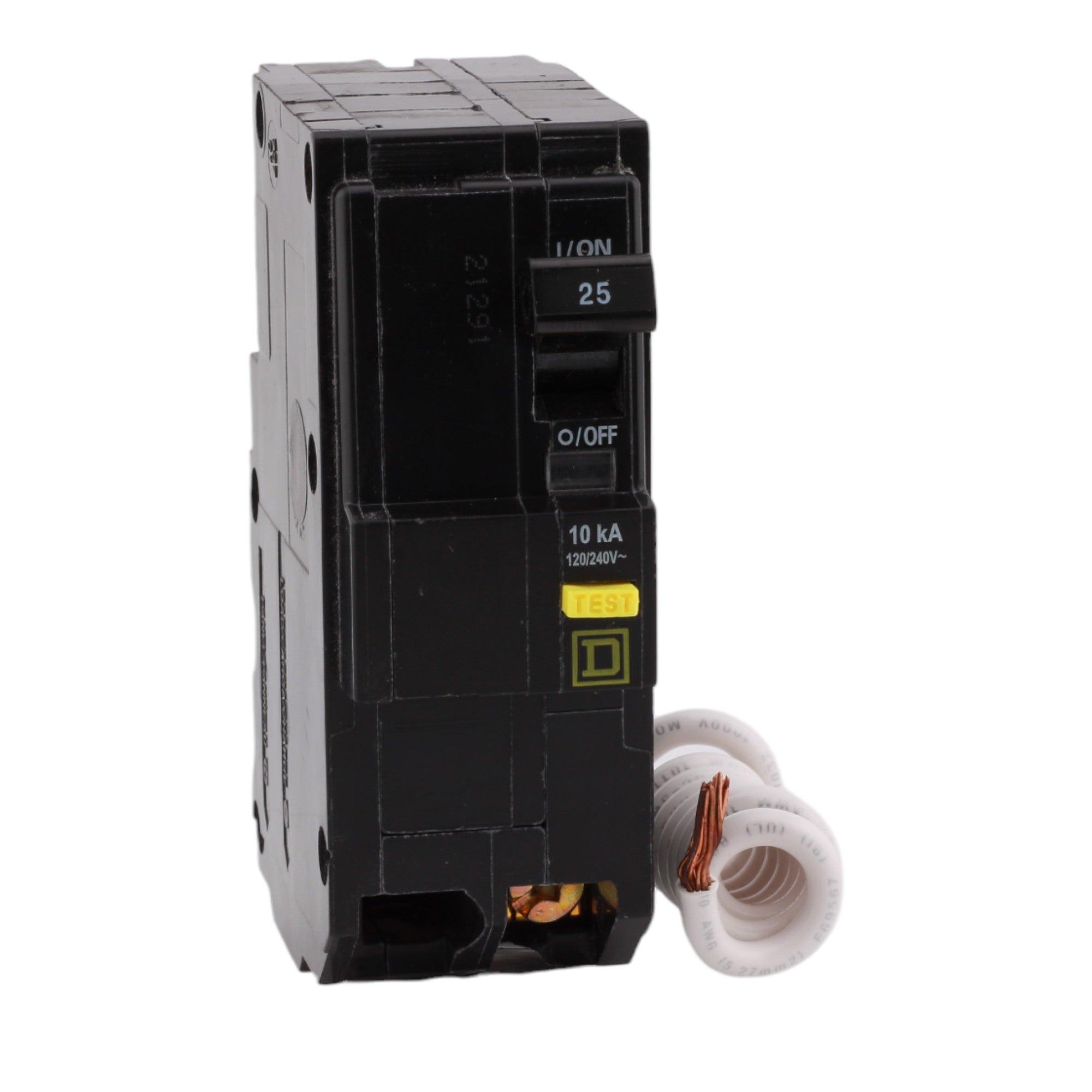 Square D QO225GFI 25 Amp Double Pole 240V Pigtail-Neutral GFCI Ground Fault Circuit Breaker UL