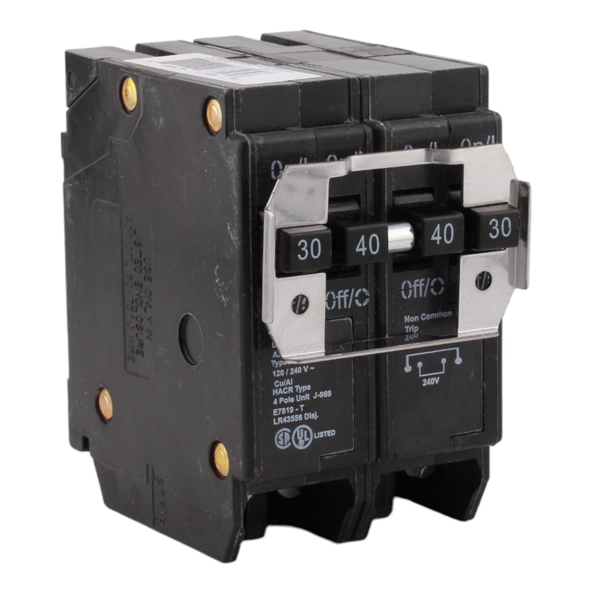 Eaton BQ230240 30/40 Amp Quad Circuit Breaker - Standard Trip, 120/240V, Plug-On, UL Listed