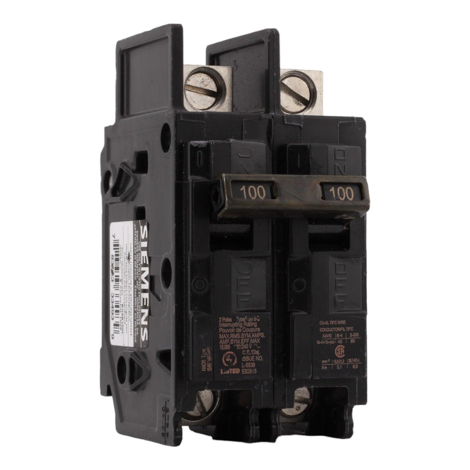 Siemens BQ2B100L 100 Amp Double Pole 240V Bolt-On Standard Trip Circuit Breaker UL - RES LLC Store