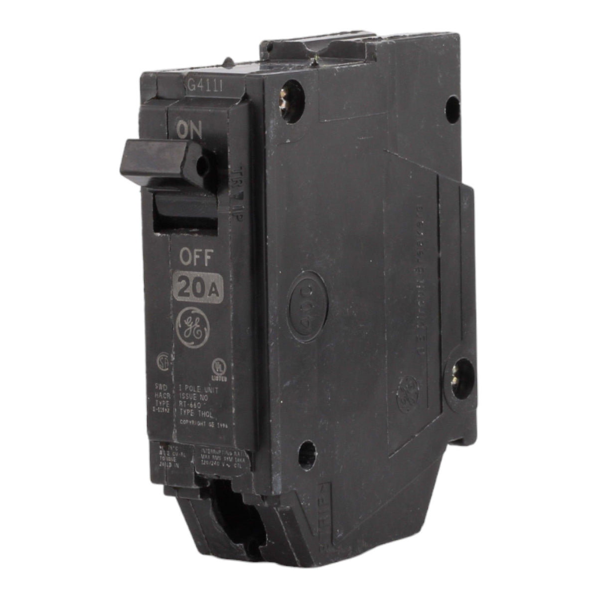 GE THQL1120 20 Amp Single Pole Circuit Breaker - 120/240V, Plug-In, UL Listed