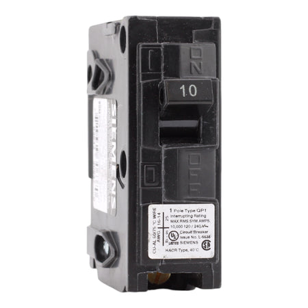 Siemens Q110 10 Amp Single Pole 120V Plug-In Standard Trip Circuit Breaker UL