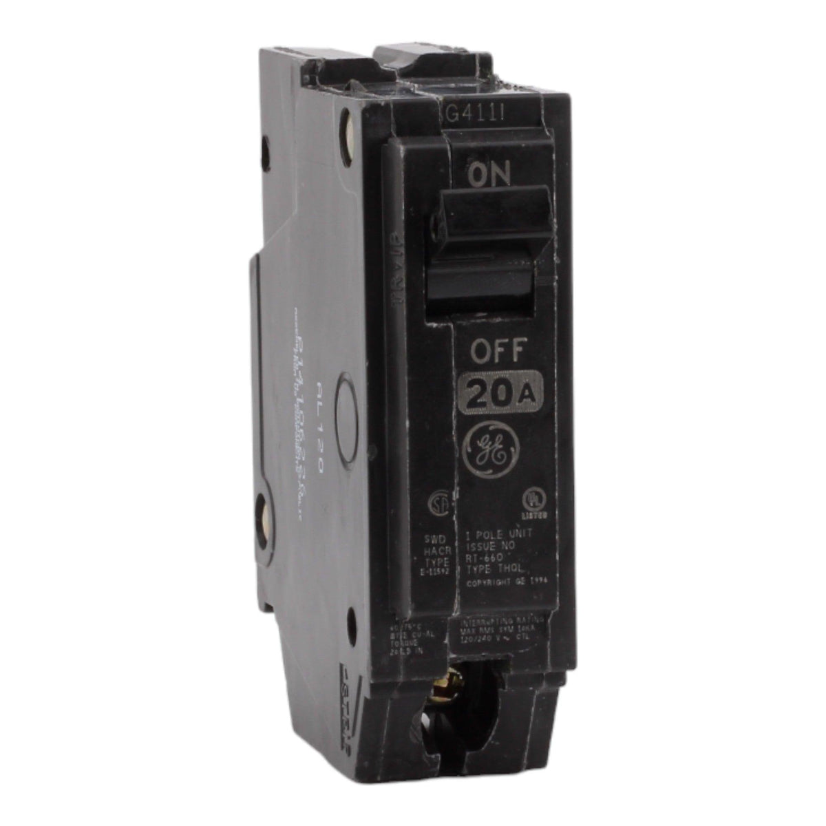 GE THQL1120 20 Amp Single Pole Circuit Breaker - 120/240V, Plug-In, UL Listed