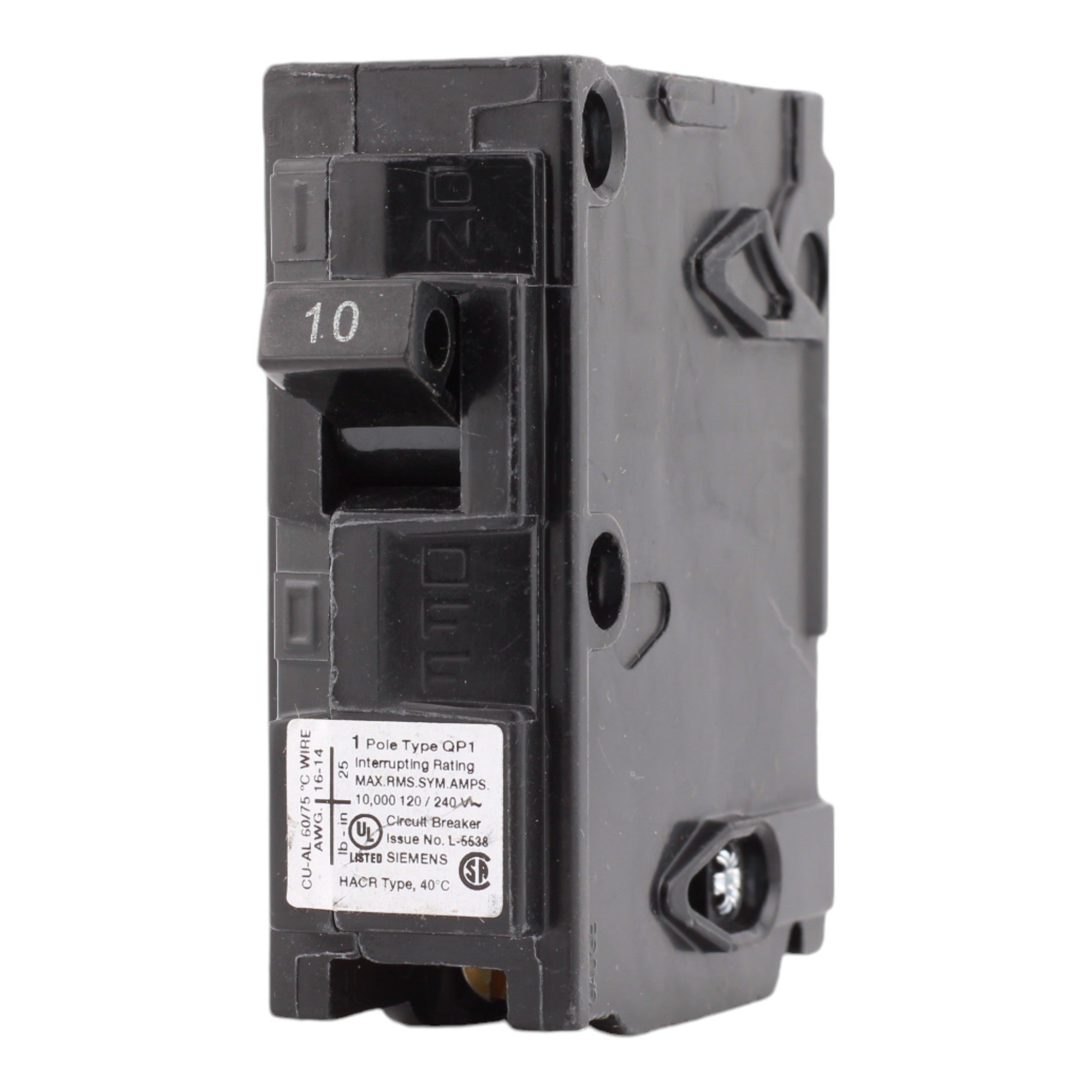 Siemens Q110 10 Amp Single Pole 120V Plug-In Standard Trip Circuit Breaker UL