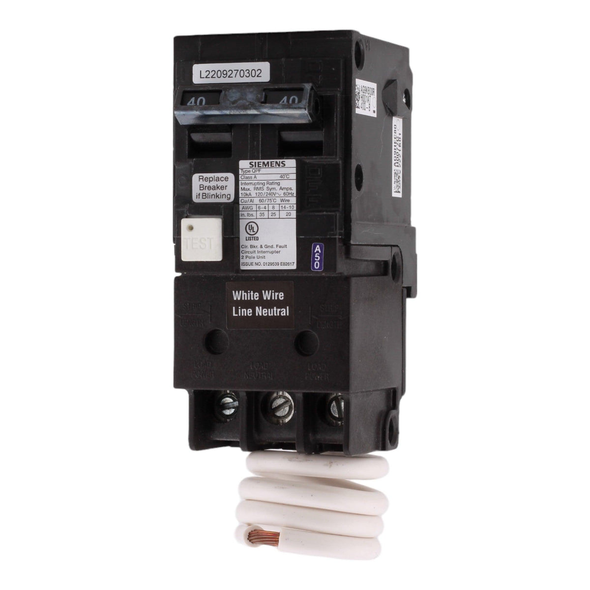 Siemens QF240A 40 Amp Double Pole 240V Pigtail-Neutral GFCI Ground Fault Circuit Breaker UL