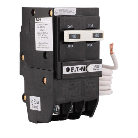 Eaton BRN240GF 40 Amp Double Pole 240V Pigtail-Neutral GFCI Ground Fault Circuit Breaker UL