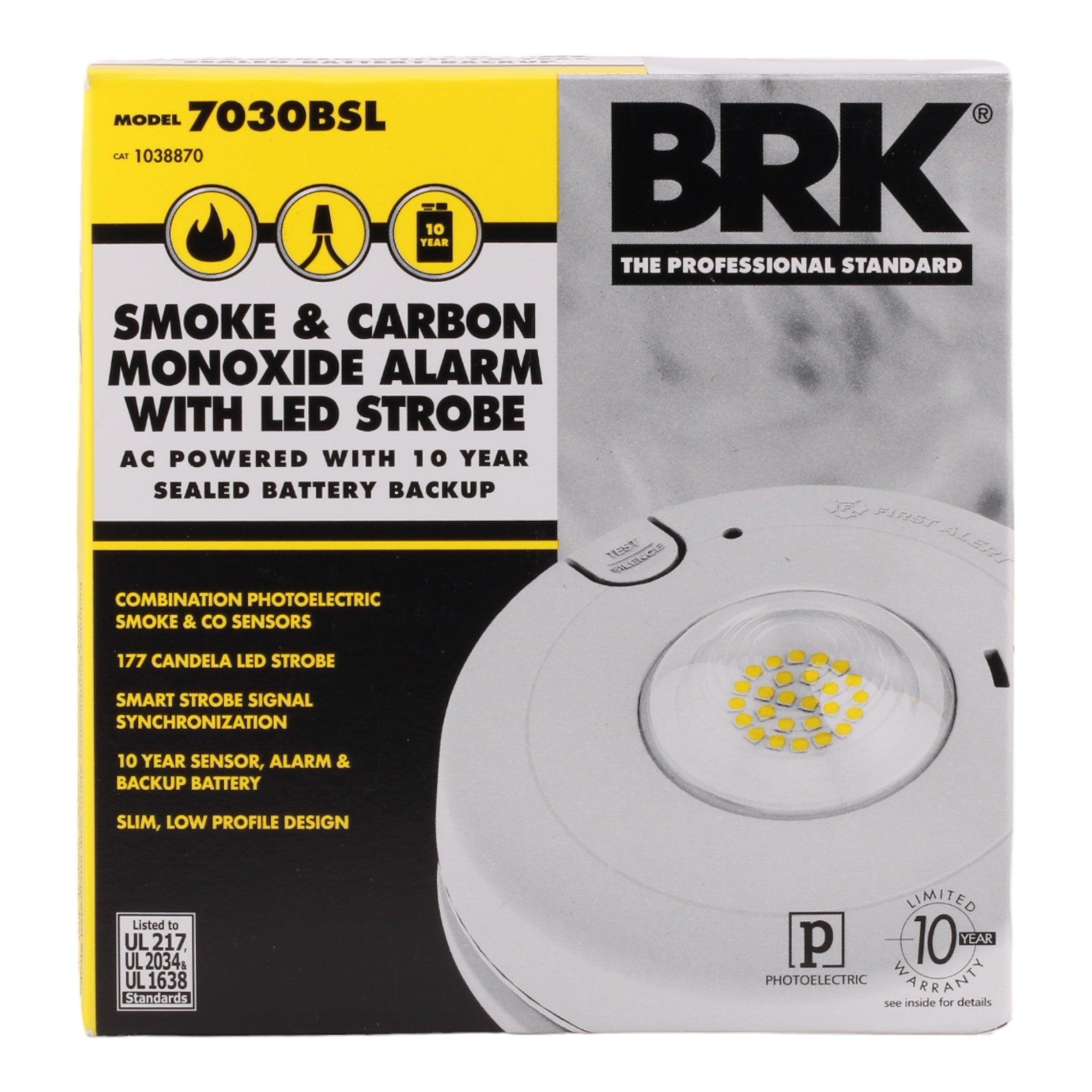 BRK 7030BSL Smoke and Carbon Monoxide Alarm with LED Strobe Light and 10-Year Battery Backup