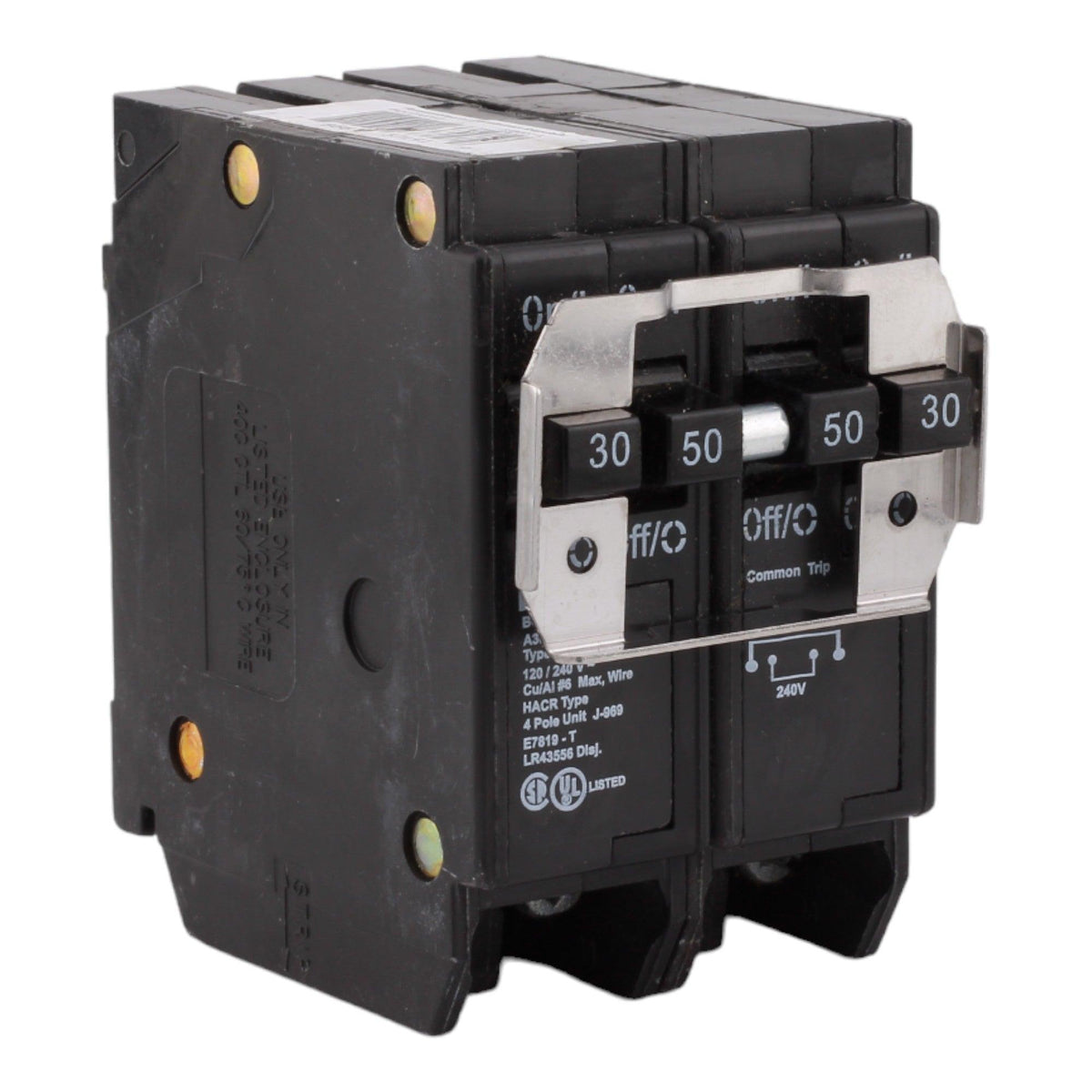 Eaton BQC230250 30/50 Amp Quad Circuit Breaker - Standard Trip, 120/240V, Plug-On, UL Listed