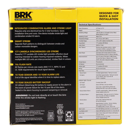 BRK 7030BSL Smoke and Carbon Monoxide Alarm with LED Strobe Light and 10-Year Battery Backup