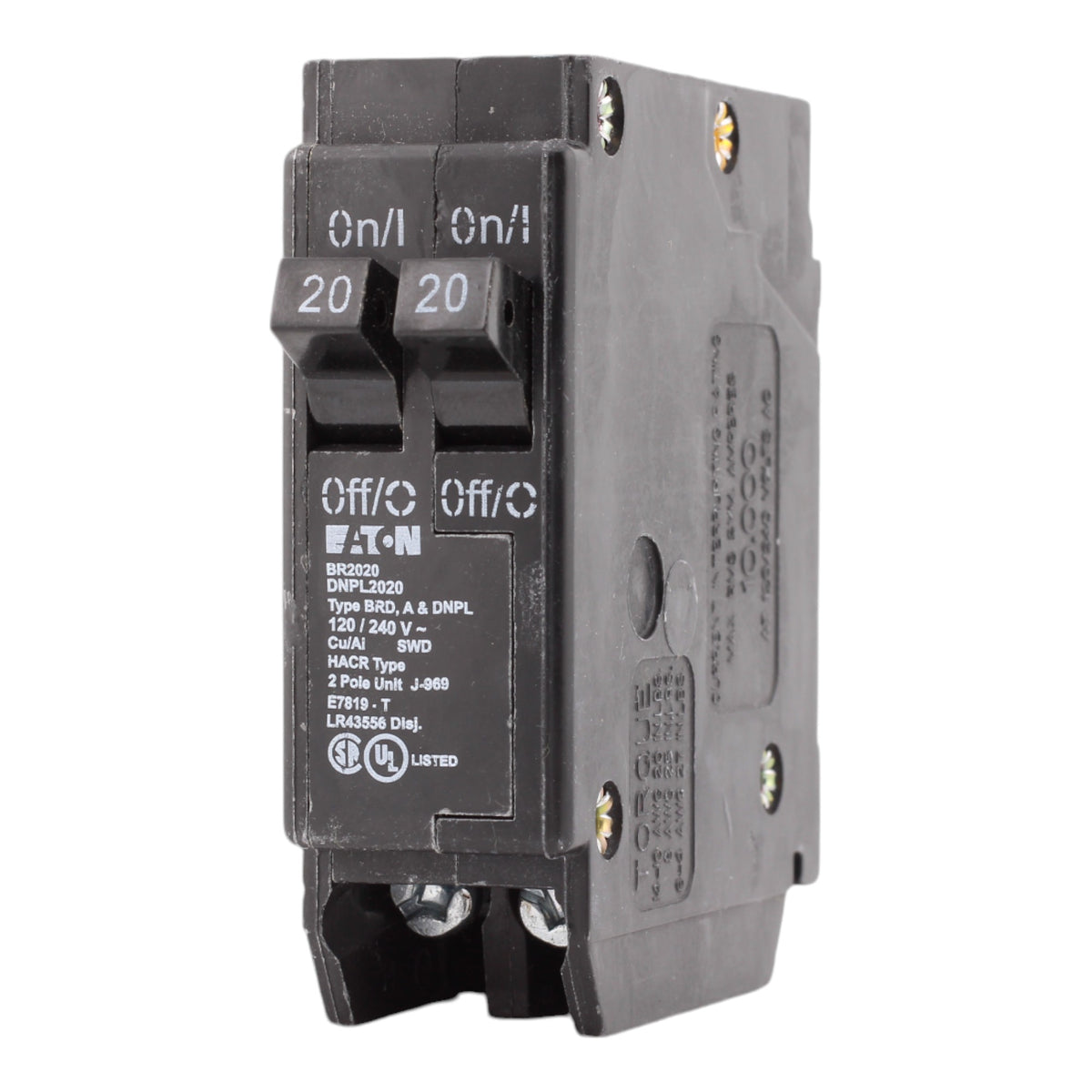 Eaton BR2020 20 Amp Double Pole 240V Plug-In Standard Trip Circuit Breaker UL