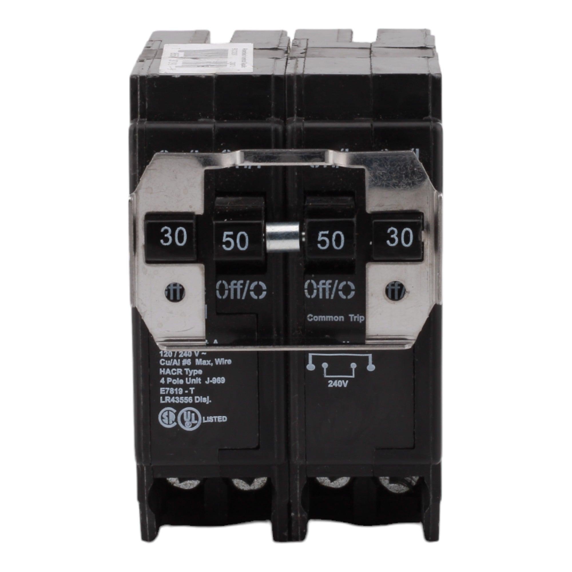 Eaton BQC230250 30/50 Amp Quad Circuit Breaker - Standard Trip, 120/240V, Plug-On, UL Listed