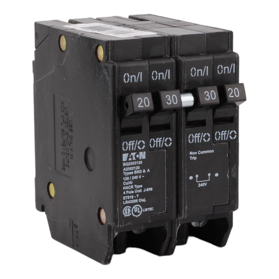 Eaton BQ2302120 30/20 Amp Quad Circuit Breaker - Standard Trip, 120/240V, Plug-On, UL Listed - RES LLC Store