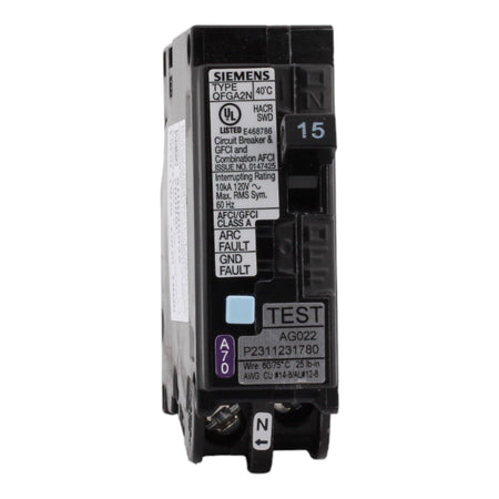 Siemens Q115DFN 15 Amp Single Pole 120V Plug-On Neutral AFCI/GFCI Dual Function Circuit Breaker UL