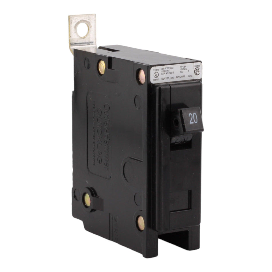 Eaton BAB1020 20 Amp Single Pole Circuit Breaker - Standard Trip, 120/240V, Bolt-On, UL Listed