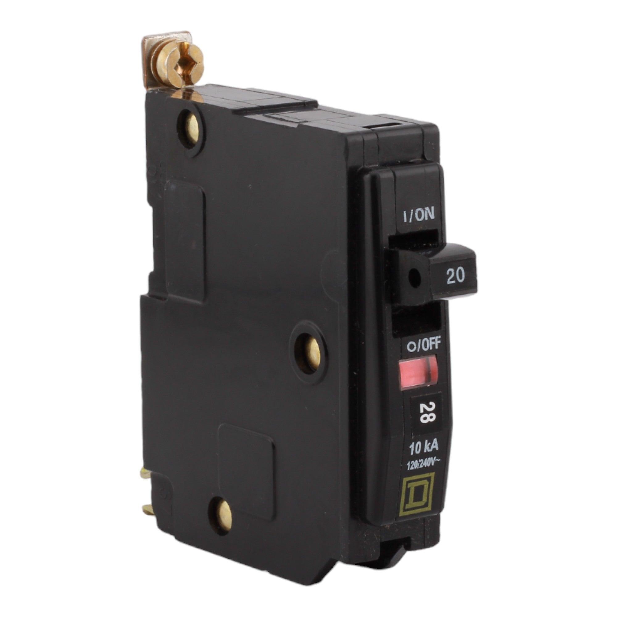 Square D QOB120 20 Amp Single Pole Circuit Breaker - 120 Volt, Bolt-On, UL Listed