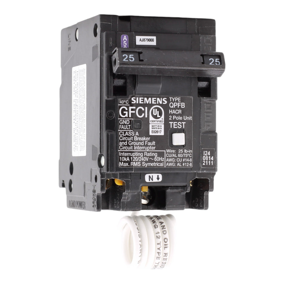 Siemens Q225GF 25 Amp Double Pole 240V Pigtail-Neutral GFCI Ground Fault Circuit Breaker UL