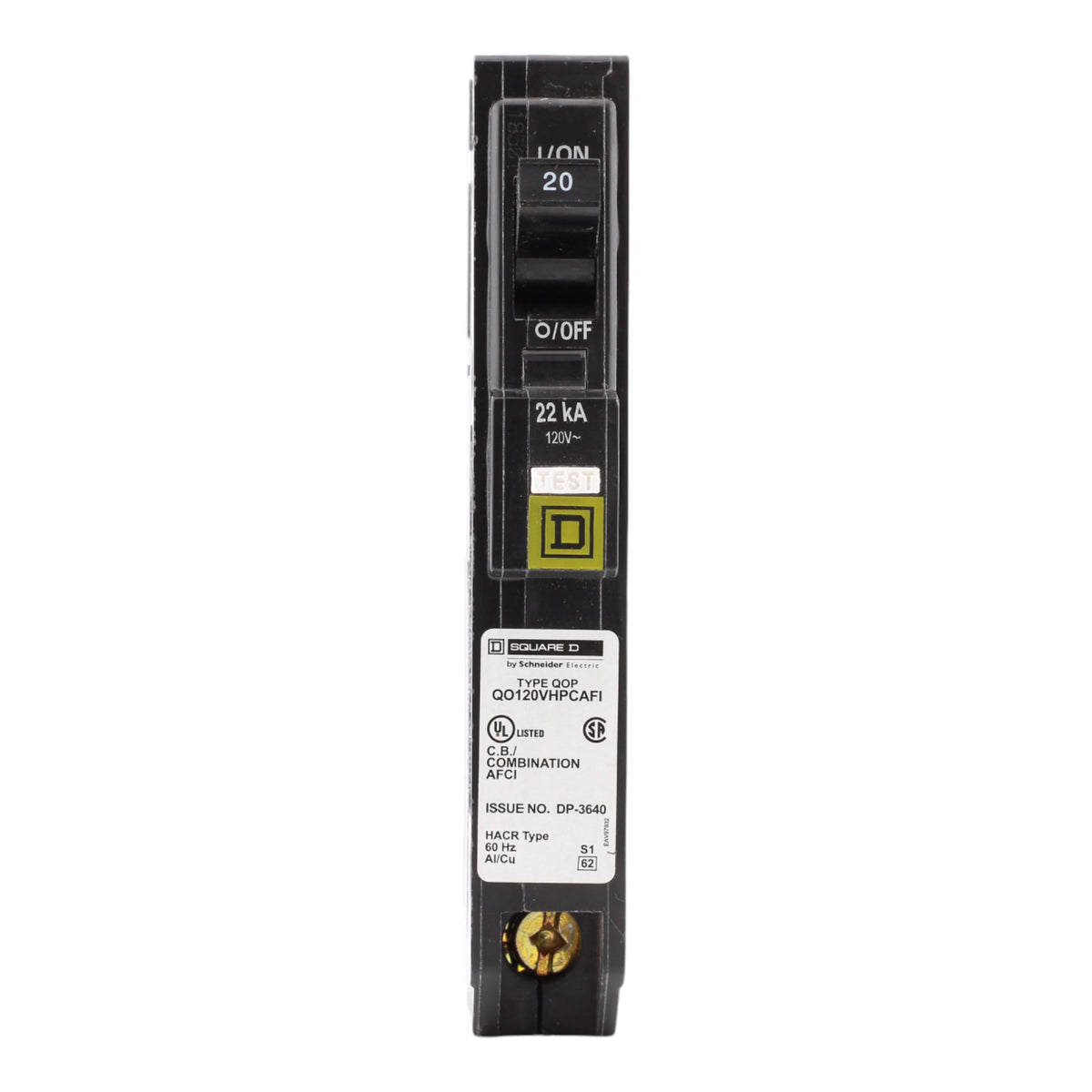 Square D QO120VHPCAFI 20 Amp Single Pole 120V Plug-On Neutral AFCI Arc Fault Circuit Breaker UL