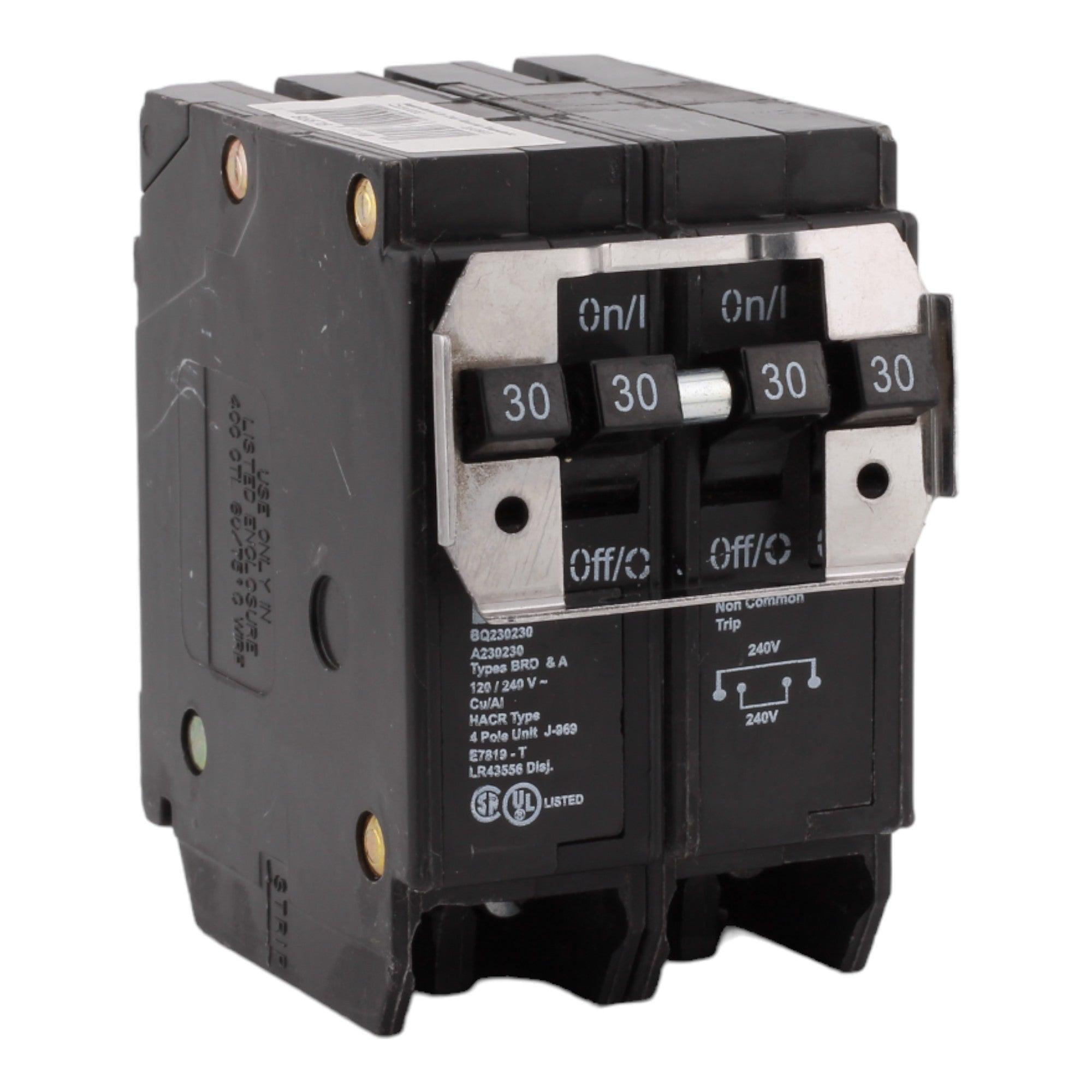 Eaton BQC230230 30 Amp Quad Circuit Breaker - Standard Trip, 120/240V, Plug-On, UL Listed